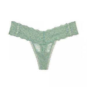NWT LARGE Victorias Secret Jade Green Lace Up Thong Panty Lingerie Floral Bridal